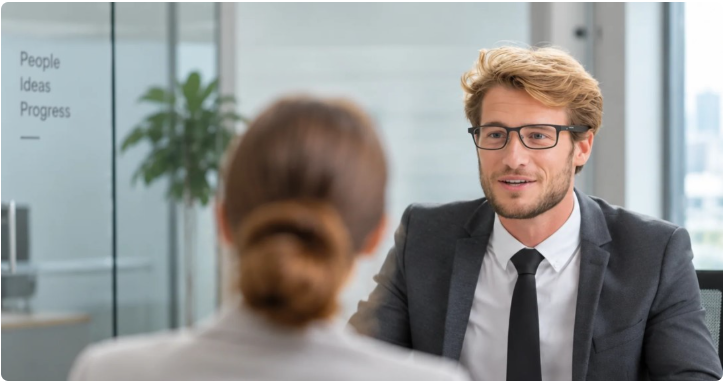 Two people speaking during a face-to-face interview