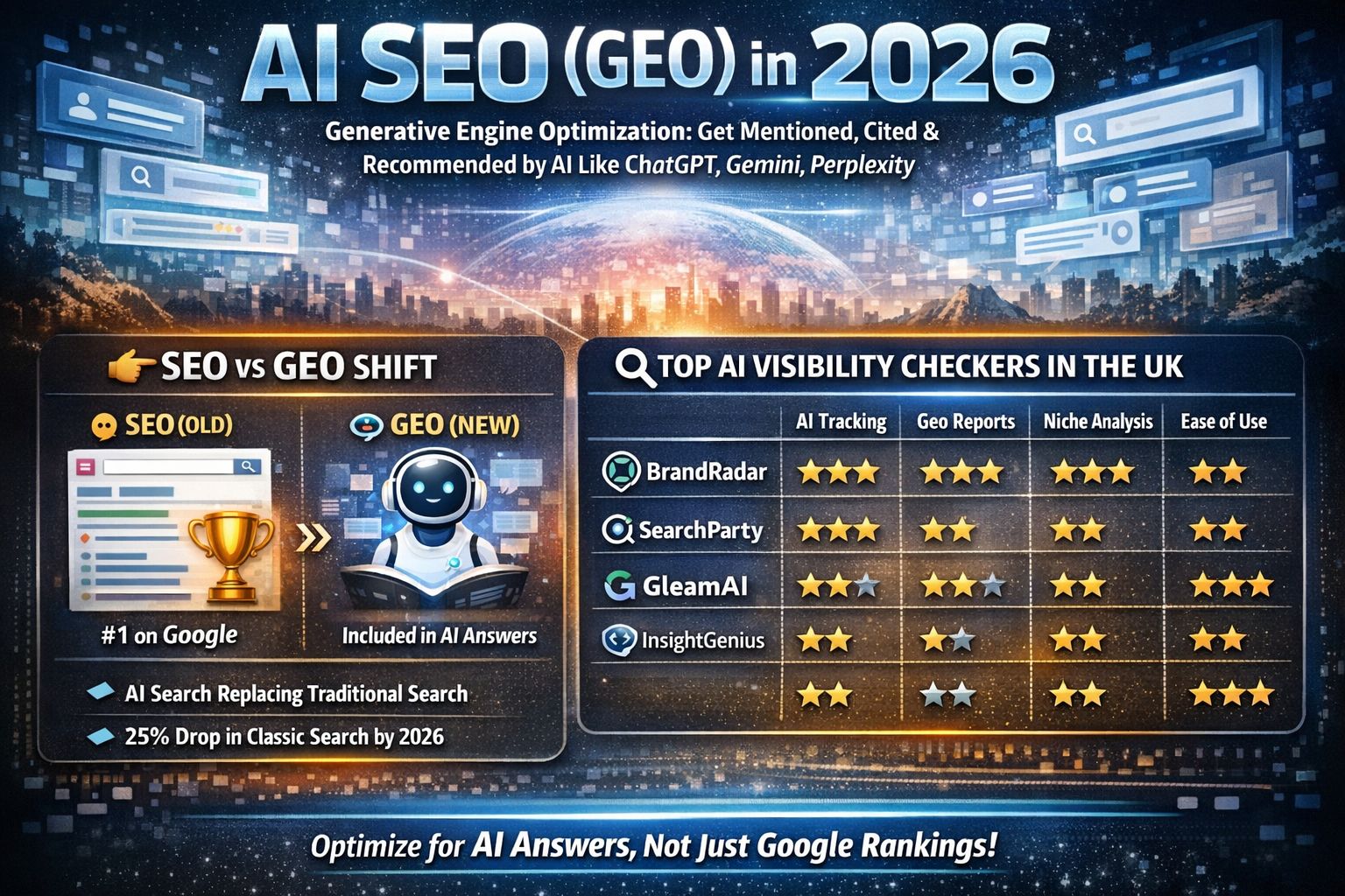 How to do AI SEO (GEO) in 2026? Compare Popular AI Visibility Checker in UK