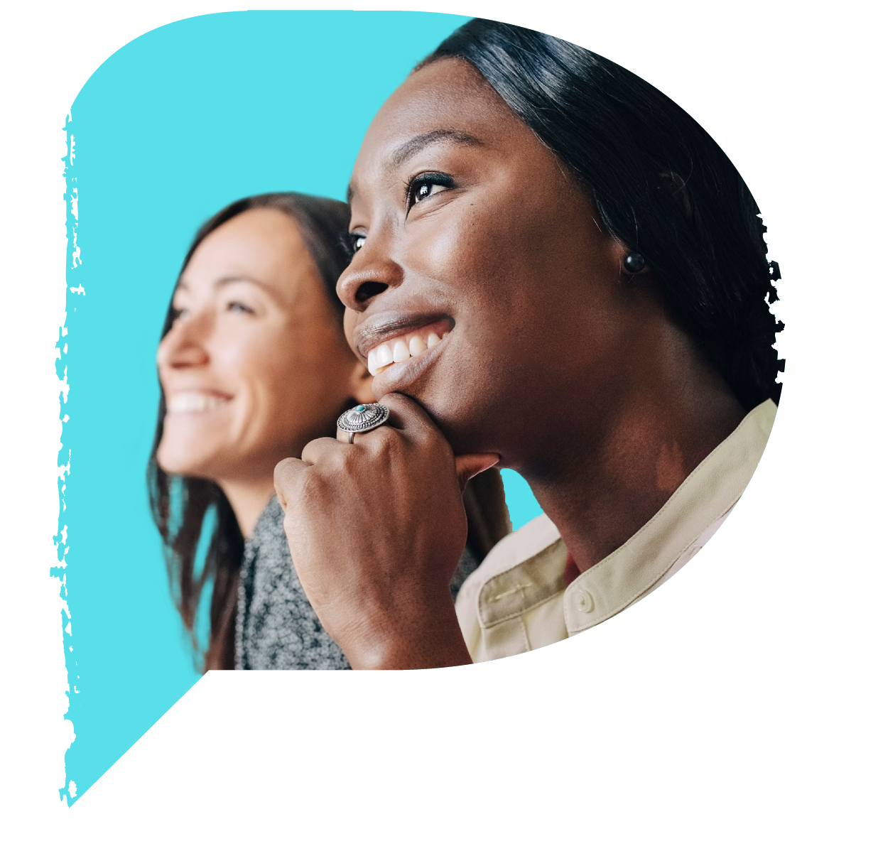 CIPD conference promotional artwork showing two women listening against a turquoise background.