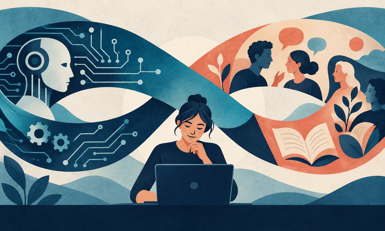 Editorial illustration: UK ranks 19th for AI and human skills readiness, Coursera finds