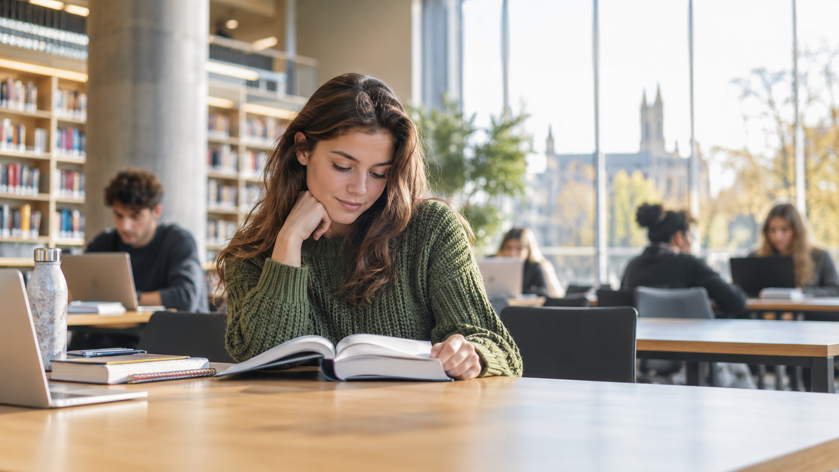 Student self-directed learning University student studying in a library