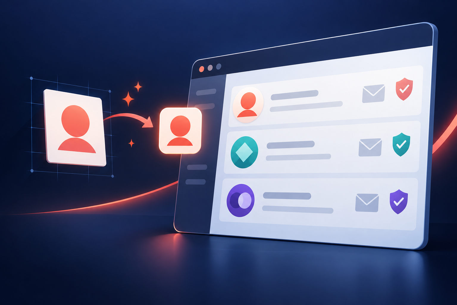 Editorial illustration of brand logos appearing beside emails in an authenticated inbox.