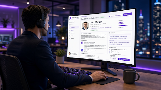 iGaming recruiter reviewing a candidate profile that blends fintech and compliance skills